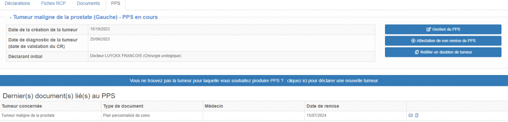 Onglet PPS du dossier patient